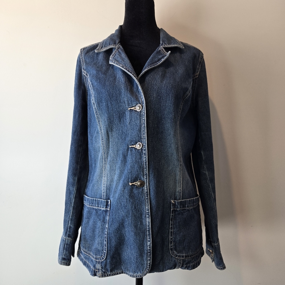 Vintage French Cuff Women's Denim Jean Jacket Size Small